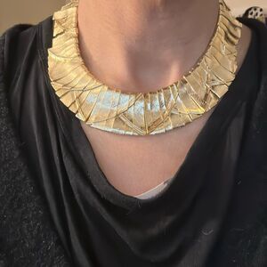 Vintage Wide Unsigned Les Bernard Collar Gold Chain Couture Runway Cleopatra 17”